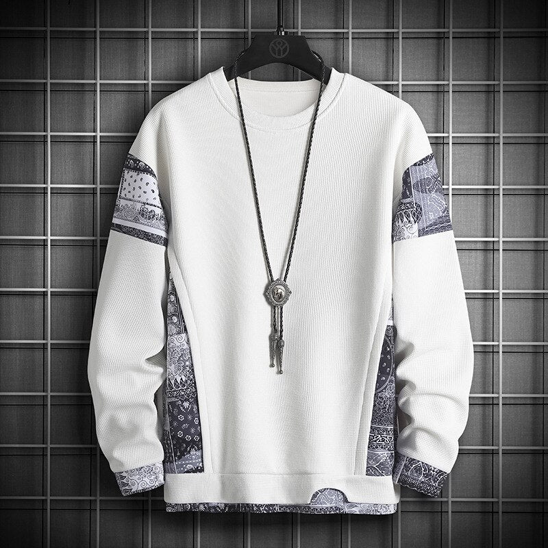 JFUNCY Autumn Harajuku Sweatshirt for Men Oversized Fake 2 Piece Hoodies Korean O-Neck Man Streetwear Male Fashion Clothes