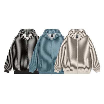 Striped Hooded Oversized Unisex Sweatshirt with Loose Fit