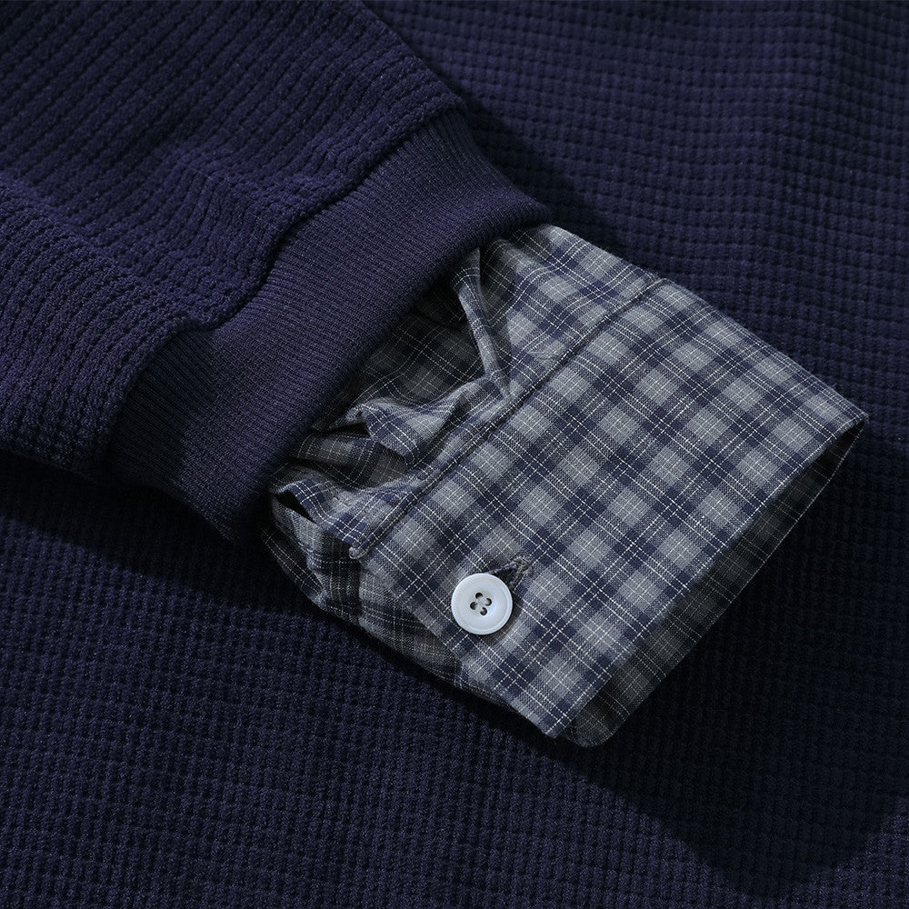Fake two hoodies with lapels and patchwork grids