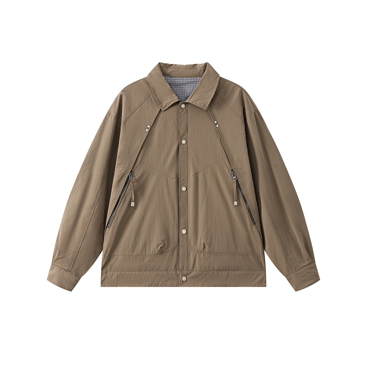Oversized Pocket Work Coach Jacket Reversible Plaid Outerwear Unisex