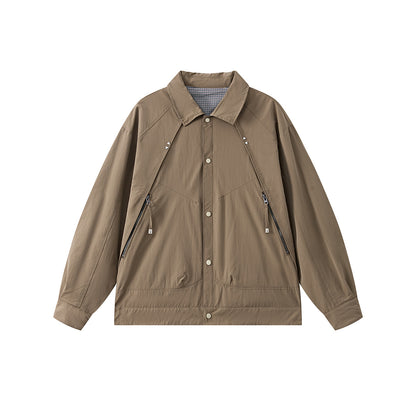 Oversized Pocket Work Coach Jacket Reversible Plaid Outerwear Unisex