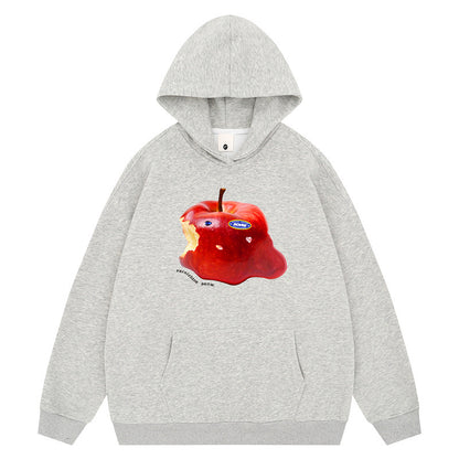 Melted Apple Print Drawstring Hoodie Unisex Autumn Loose Oversized Pullover Hoodie