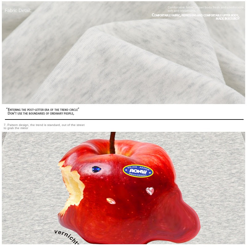 Melted Apple Print Drawstring Hoodie Unisex Autumn Loose Oversized Pullover Hoodie