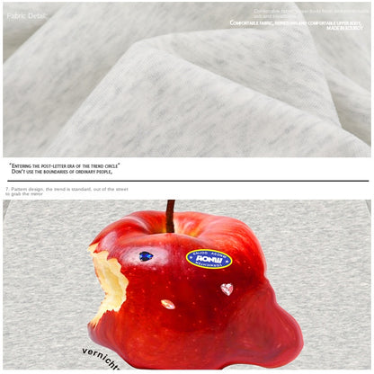 Melted Apple Print Drawstring Hoodie Unisex Autumn Loose Oversized Pullover Hoodie