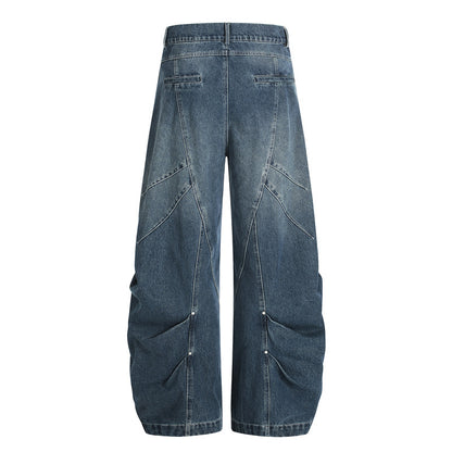 Street Style Oversized Deconstructed Patchwork Slash Denim Pants Unisex Trendy Clean Fit Versatile Distressed Wide Leg Pants