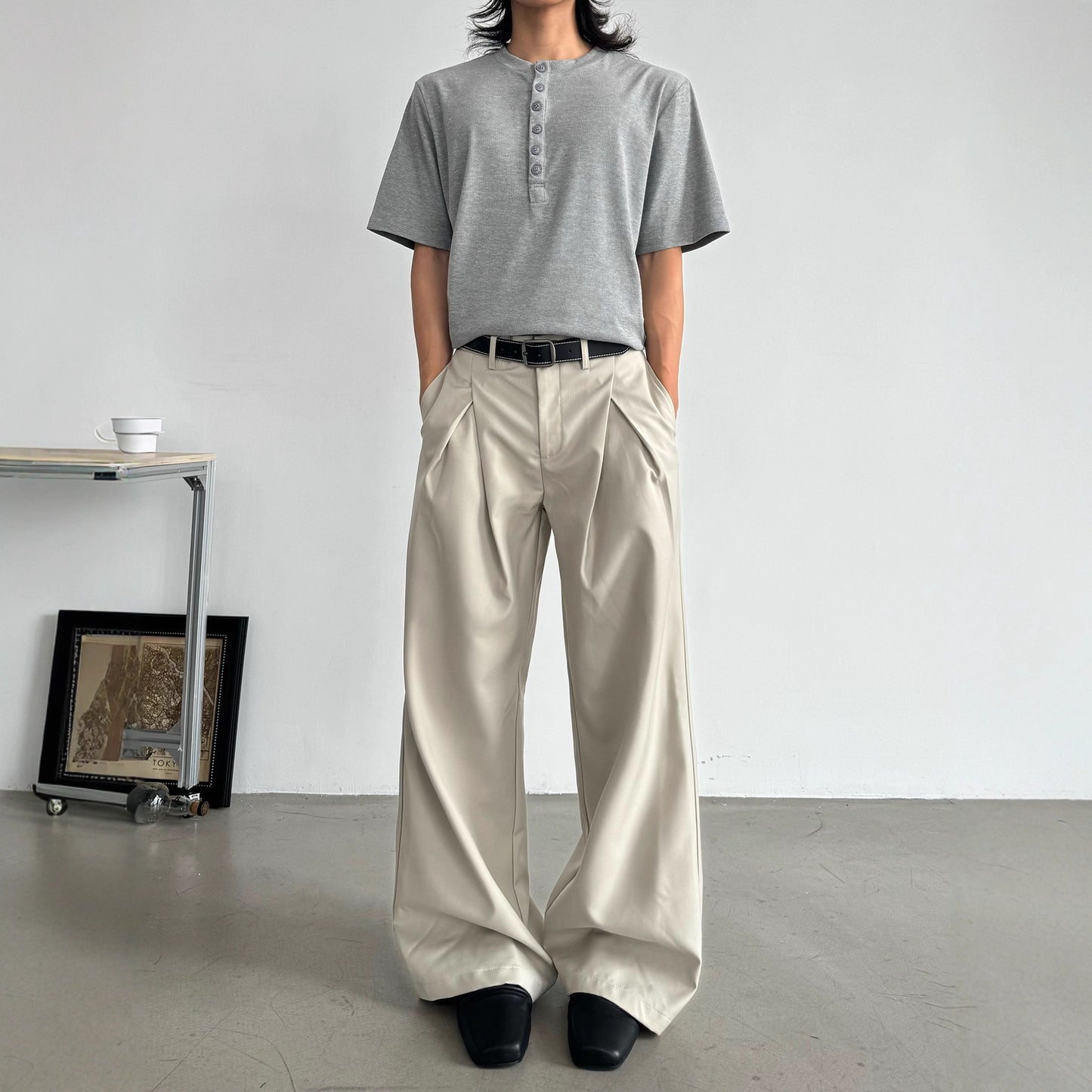 Vintage Pleated Wide-Leg Trousers Loose Fit Oversized Casual Straight Leg Unisex Long Pants
