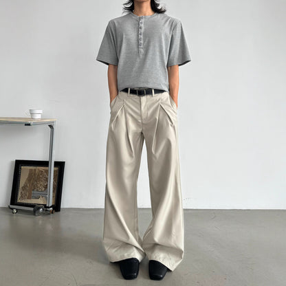 Vintage Pleated Wide-Leg Trousers Loose Fit Oversized Casual Straight Leg Unisex Long Pants