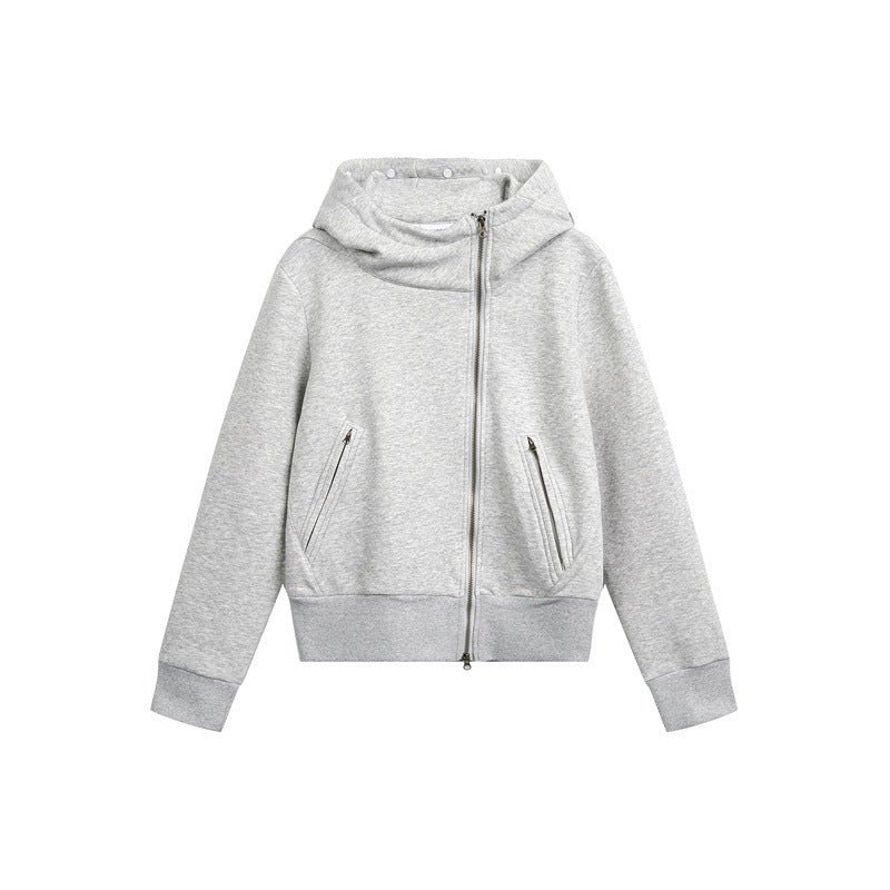 Asymmetrical placket  Hooded with fur collar  Oversized  Jacket