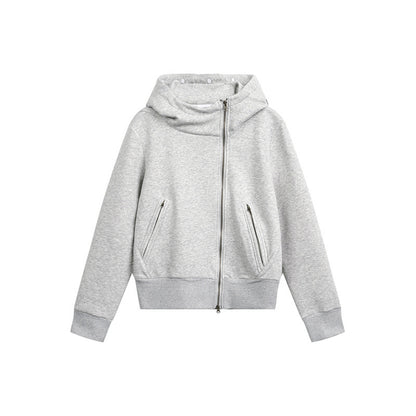 Asymmetrical placket  Hooded with fur collar  Oversized  Jacket