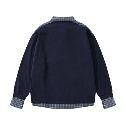 Fake two hoodies with lapels and patchwork grids