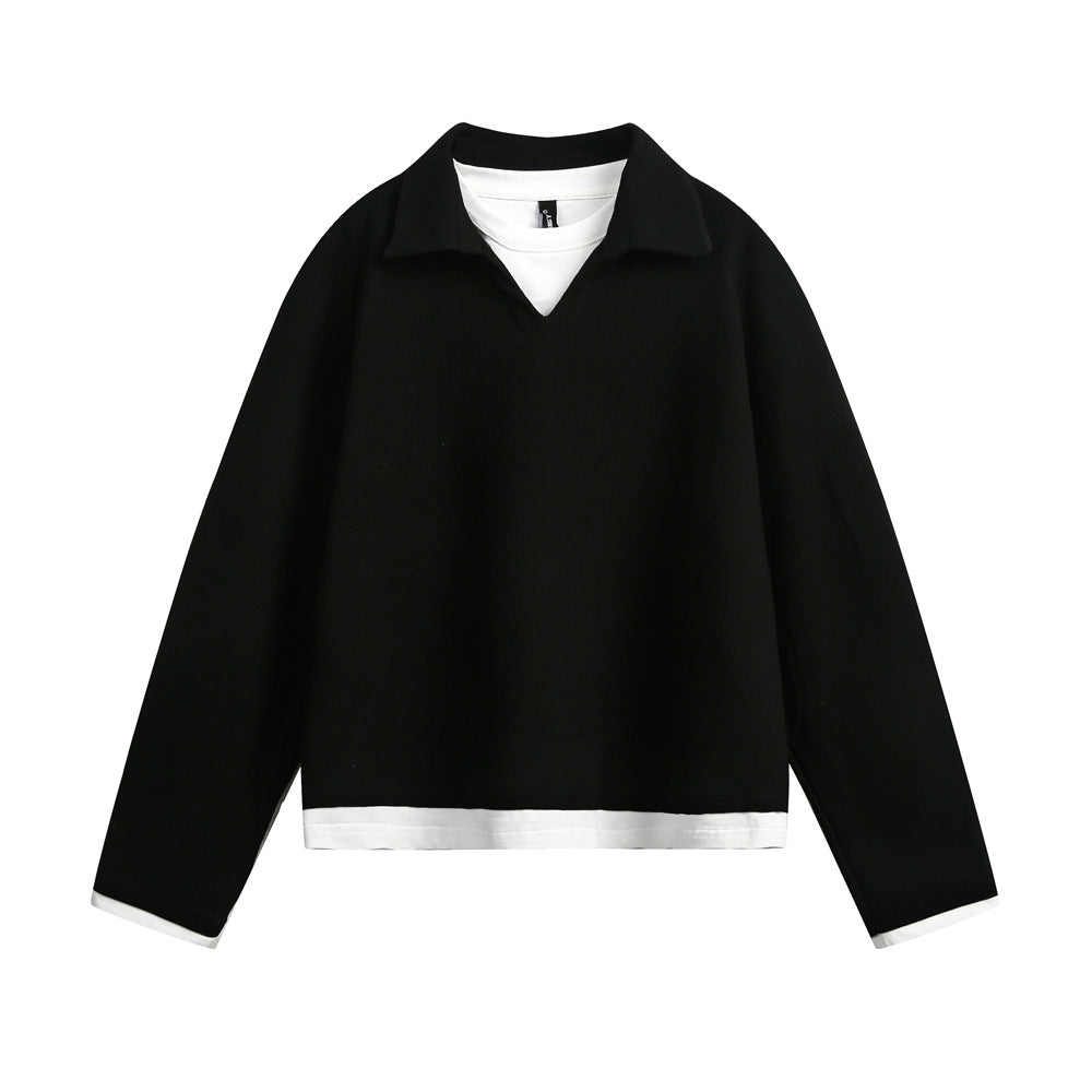 Fake two V-neck hoodies