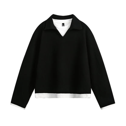 Fake two V-neck hoodies