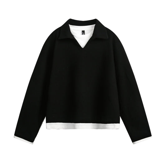 Fake two V-neck hoodies