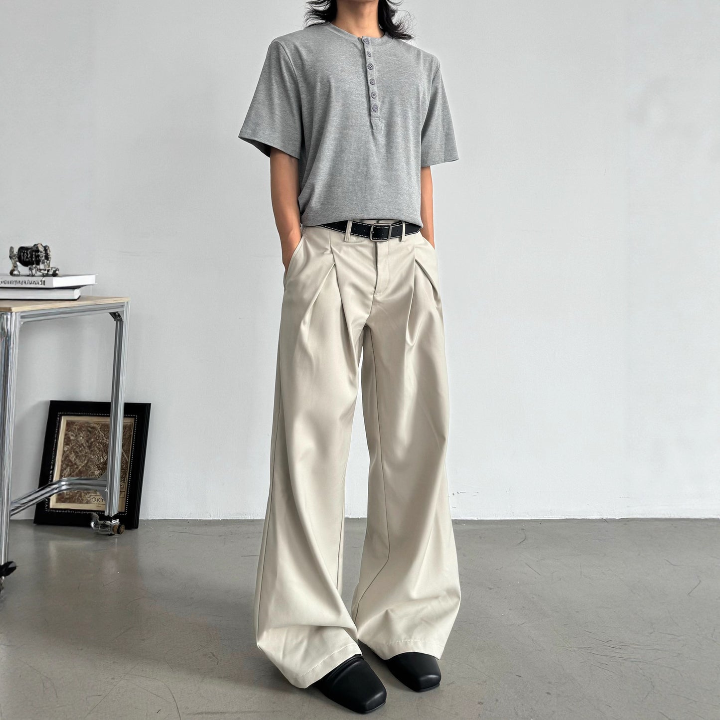 Vintage Pleated Wide-Leg Trousers Loose Fit Oversized Casual Straight Leg Unisex Long Pants