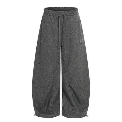 Pleated Design Wide-Leg Oversized Casual Sweatpants