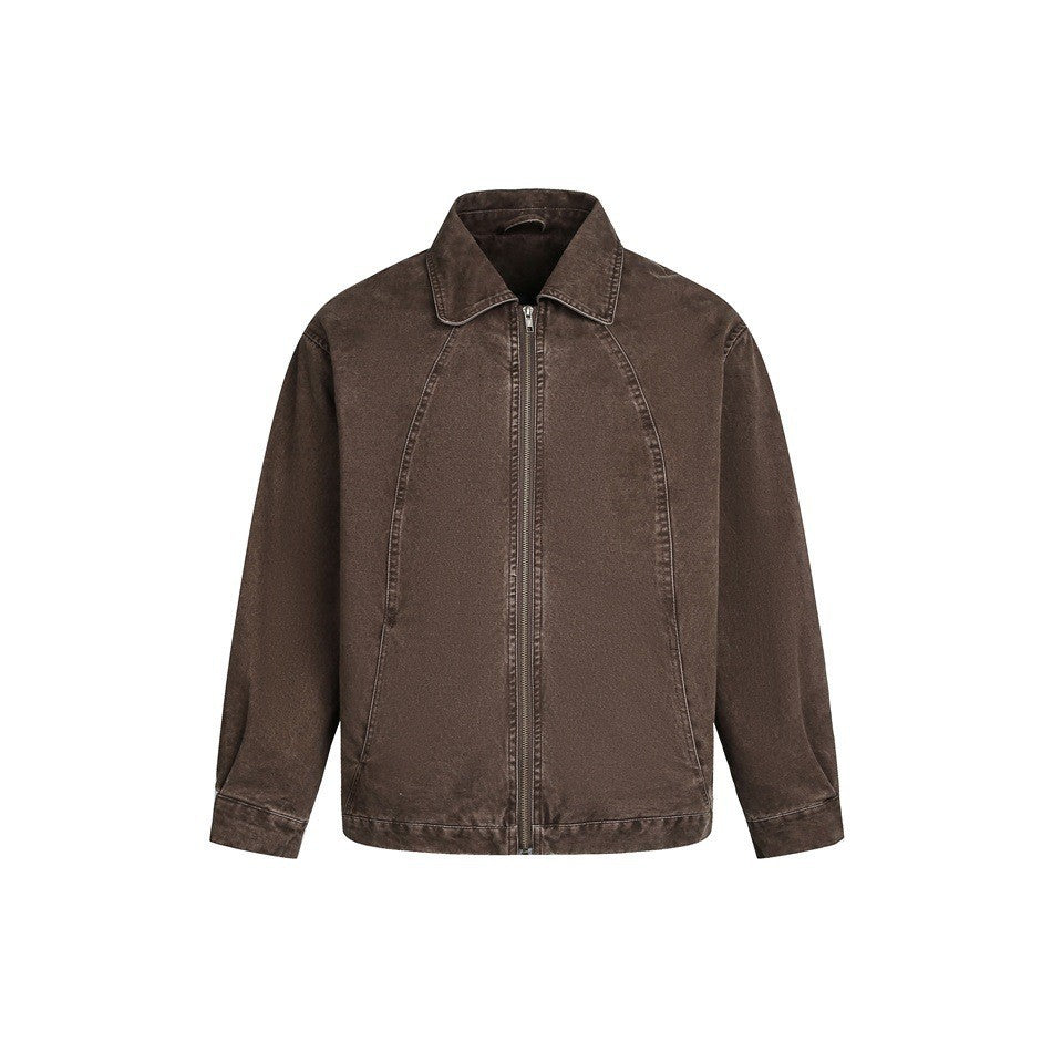 Washed Denim Utility Jacket Unisex Oversized Cotton Jacket