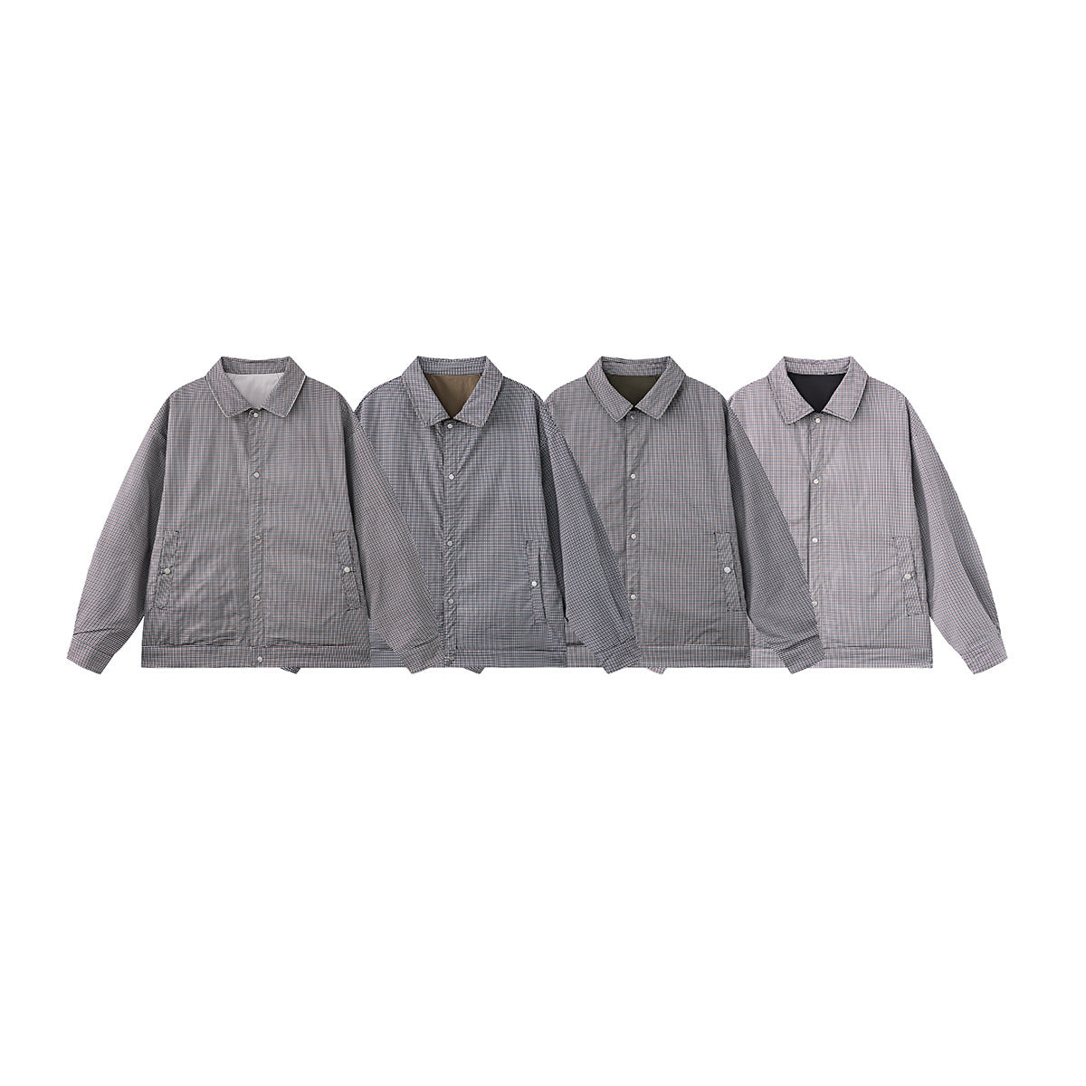 Oversized Pocket Work Coach Jacket Reversible Plaid Outerwear Unisex