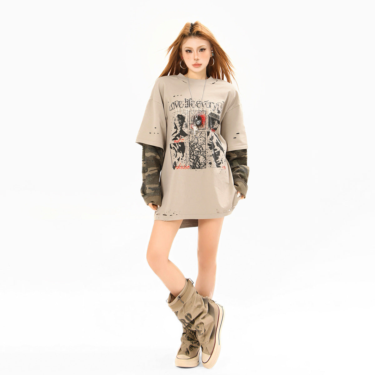 Camouflage fake two sports hoodies