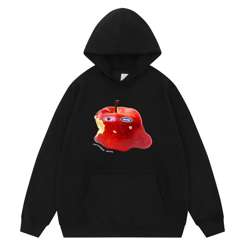 Melted Apple Print Drawstring Hoodie Unisex Autumn Loose Oversized Pullover Hoodie