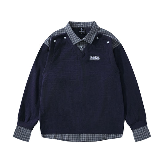 Fake two hoodies with lapels and patchwork grids