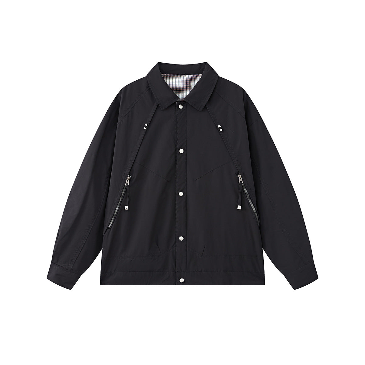 Oversized Pocket Work Coach Jacket Reversible Plaid Outerwear Unisex