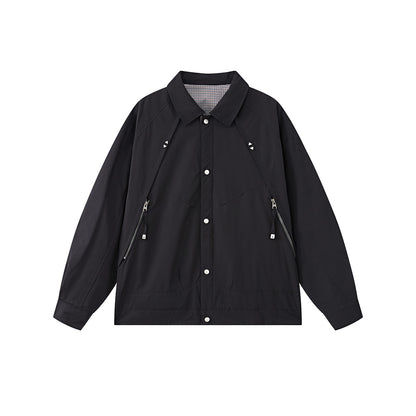 Oversized Pocket Work Coach Jacket Reversible Plaid Outerwear Unisex