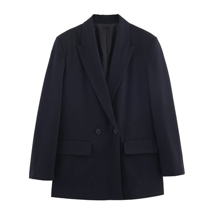 Double breasted oversized slim striped suit jacket