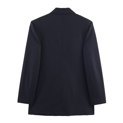 Double breasted oversized slim striped suit jacket