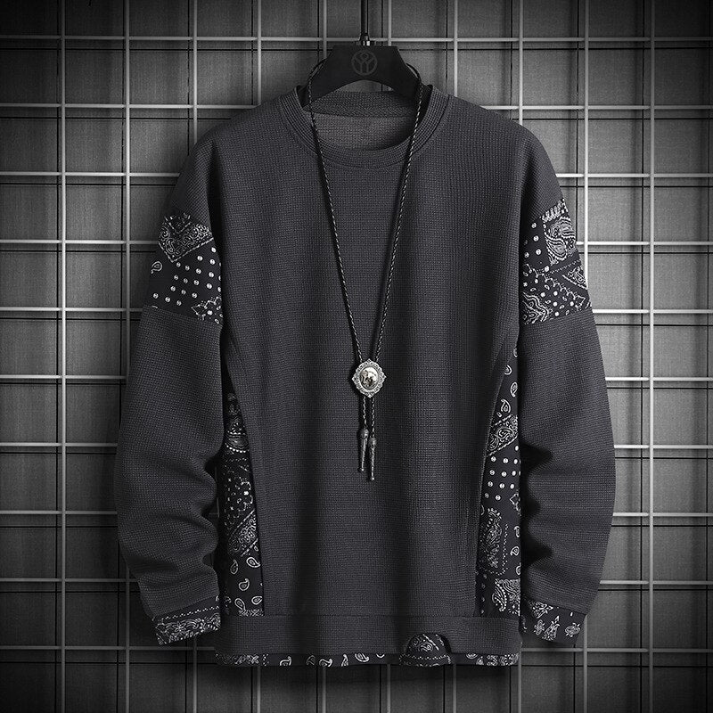 JFUNCY Autumn Harajuku Sweatshirt for Men Oversized Fake 2 Piece Hoodies Korean O-Neck Man Streetwear Male Fashion Clothes