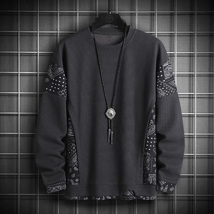 JFUNCY Autumn Harajuku Sweatshirt for Men Oversized Fake 2 Piece Hoodies Korean O-Neck Man Streetwear Male Fashion Clothes