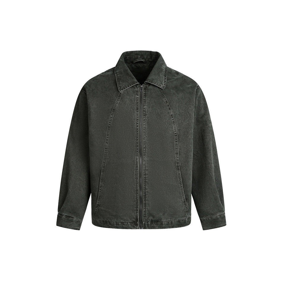 Washed Denim Utility Jacket Unisex Oversized Cotton Jacket