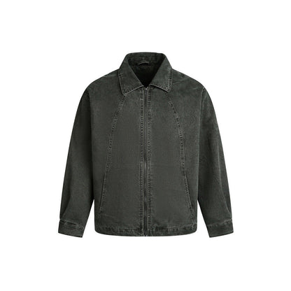 Washed Denim Utility Jacket Unisex Oversized Cotton Jacket