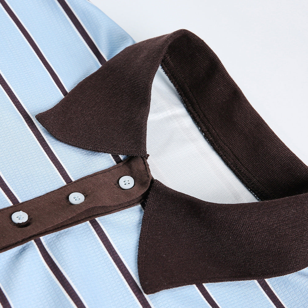 Fake two striped polo collar hoodies