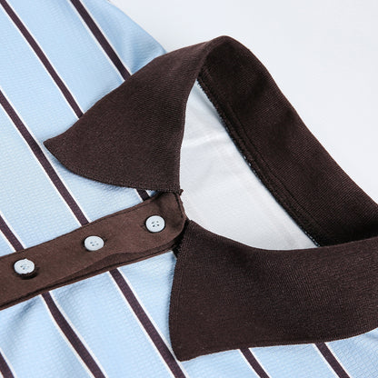 Fake two striped polo collar hoodies
