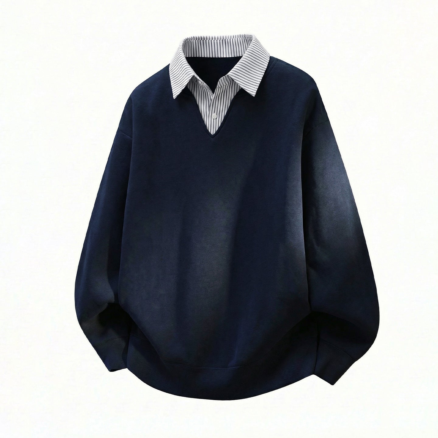 Fake two striped shirts V-neck hoodies