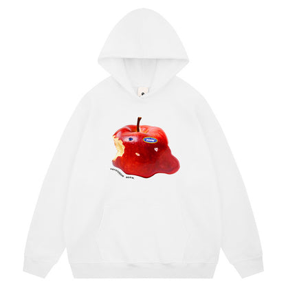 Melted Apple Print Drawstring Hoodie Unisex Autumn Loose Oversized Pullover Hoodie
