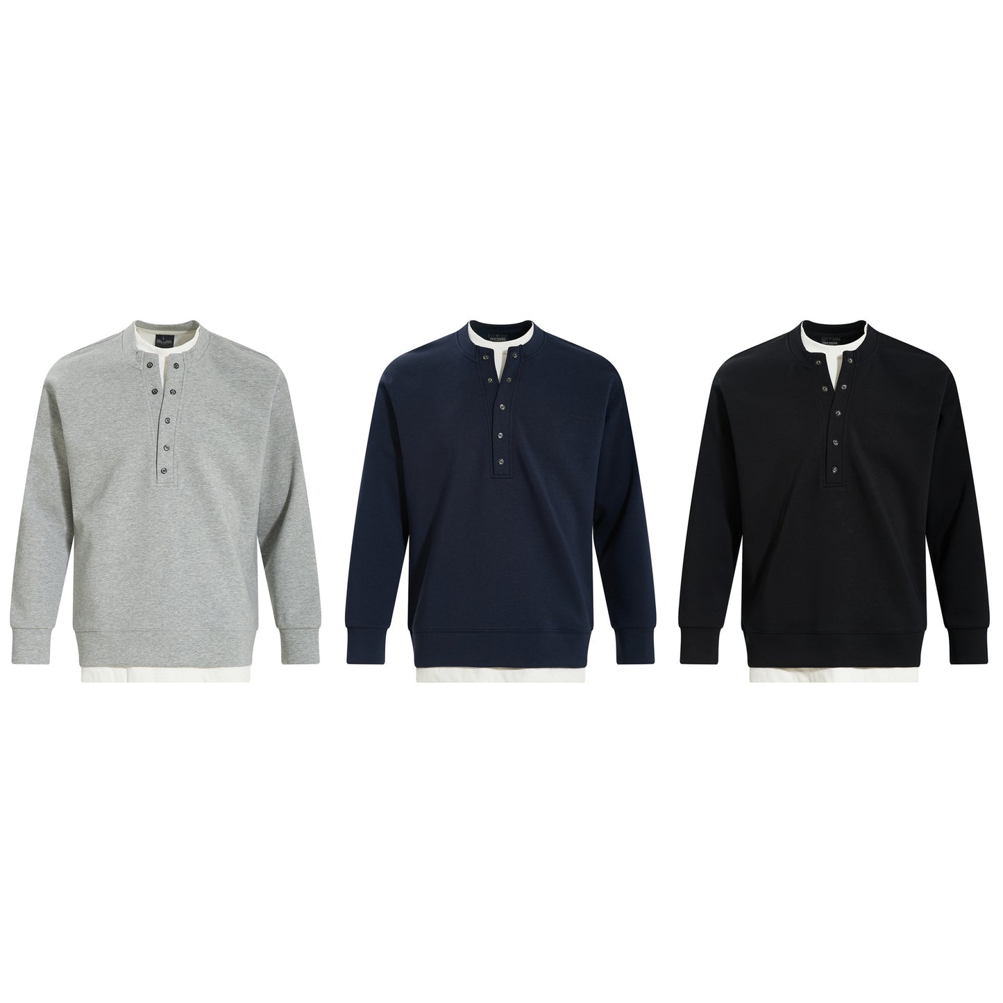 Henry collar undershirt fake two hoodies men