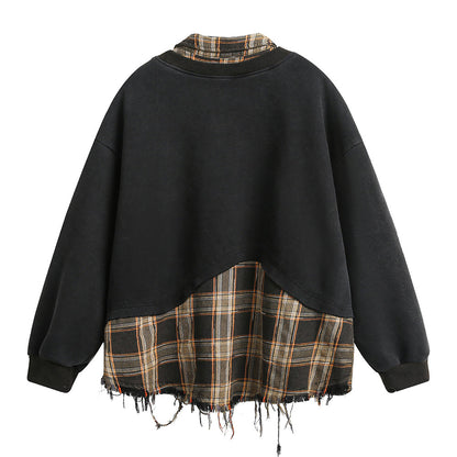 Broken hole tassel fake two hoodies