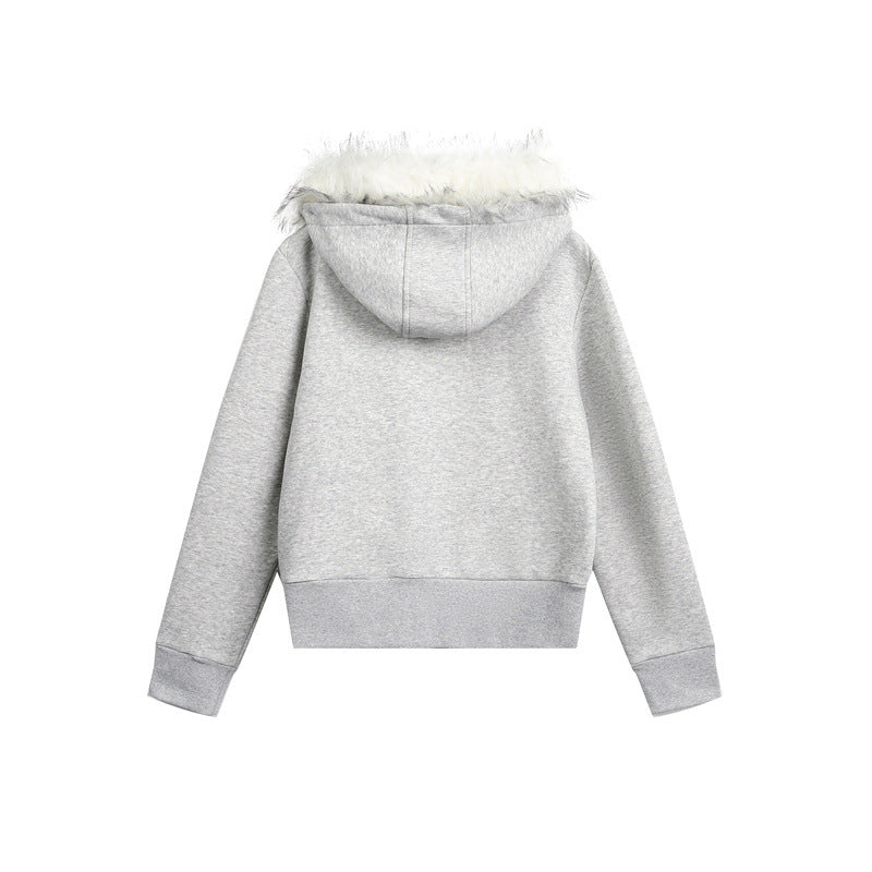 Asymmetrical placket  Hooded with fur collar  Oversized  Jacket