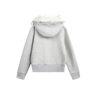 Asymmetrical placket  Hooded with fur collar  Oversized  Jacket
