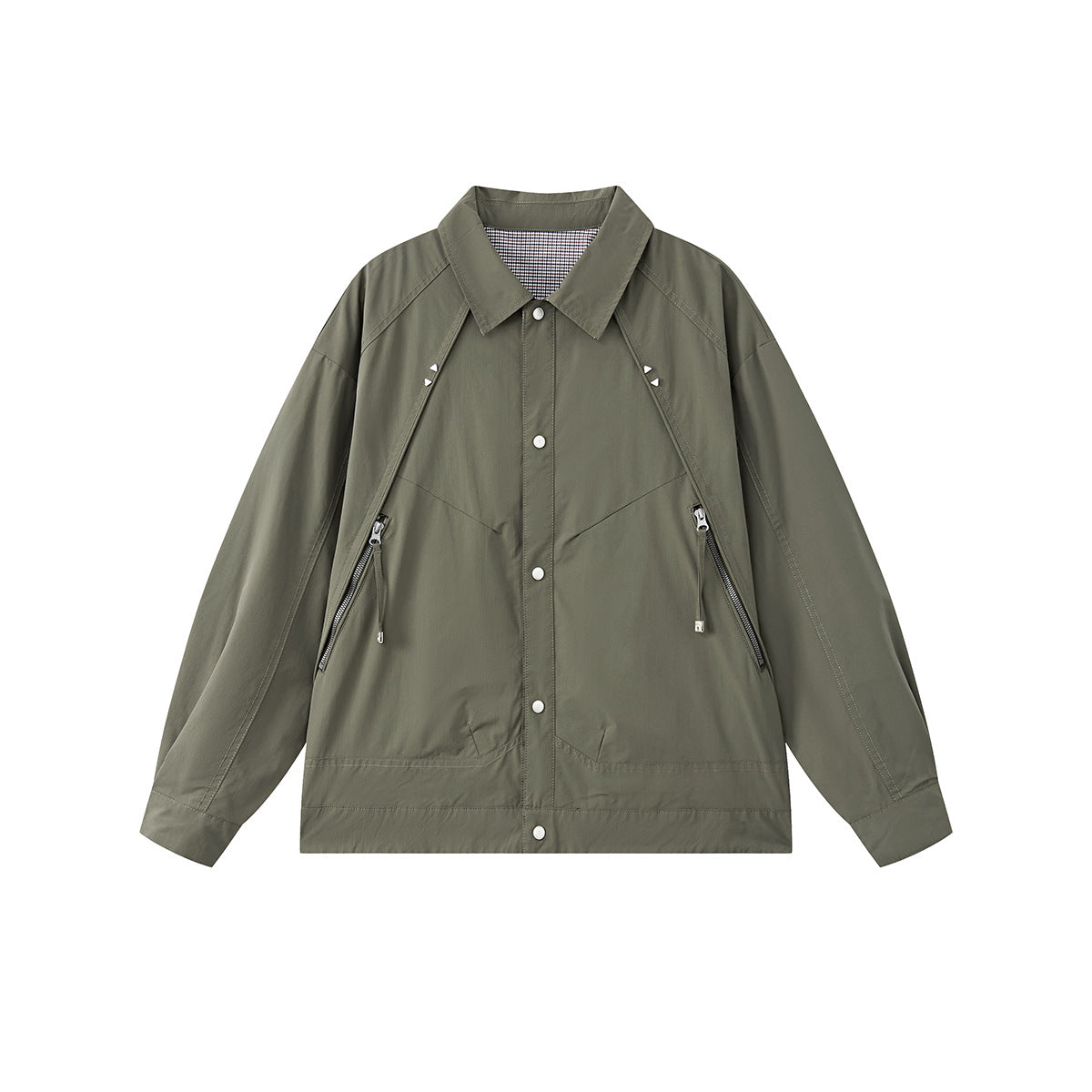 Oversized Pocket Work Coach Jacket Reversible Plaid Outerwear Unisex
