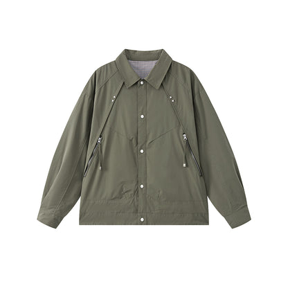 Oversized Pocket Work Coach Jacket Reversible Plaid Outerwear Unisex