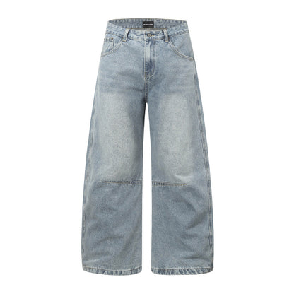 Street Casual Versatile Retro Pleated Washed Distressed Oversized Denim Pants Clean Fit Unisex Wide Leg Tapered Jeans