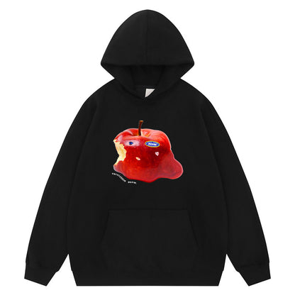 Melted Apple Print Drawstring Hoodie Unisex Autumn Loose Oversized Pullover Hoodie