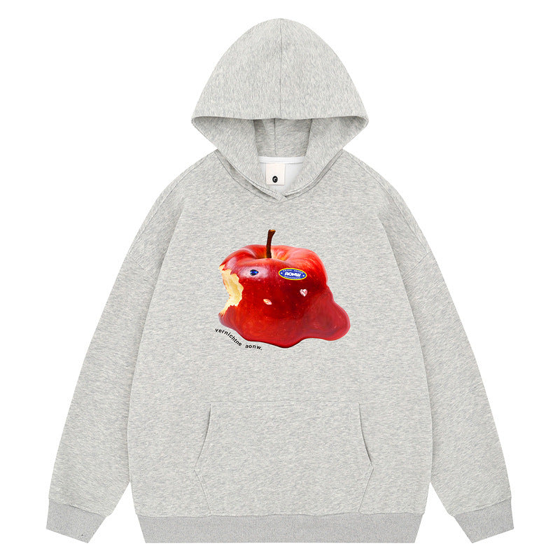 Melted Apple Print Drawstring Hoodie Unisex Autumn Loose Oversized Pullover Hoodie